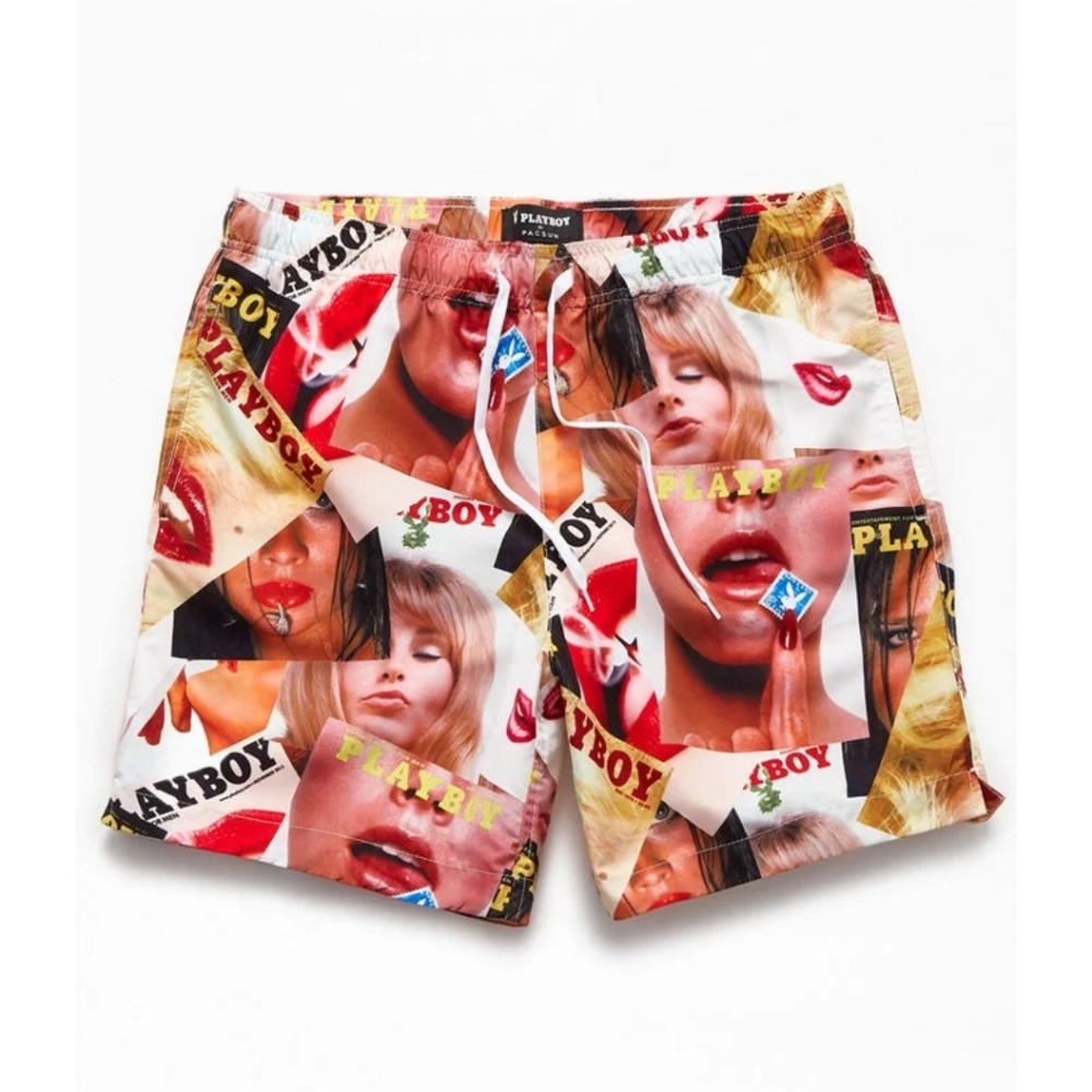 Playboy Magazine Collage Swim Trunk Shorts 💥rare💥